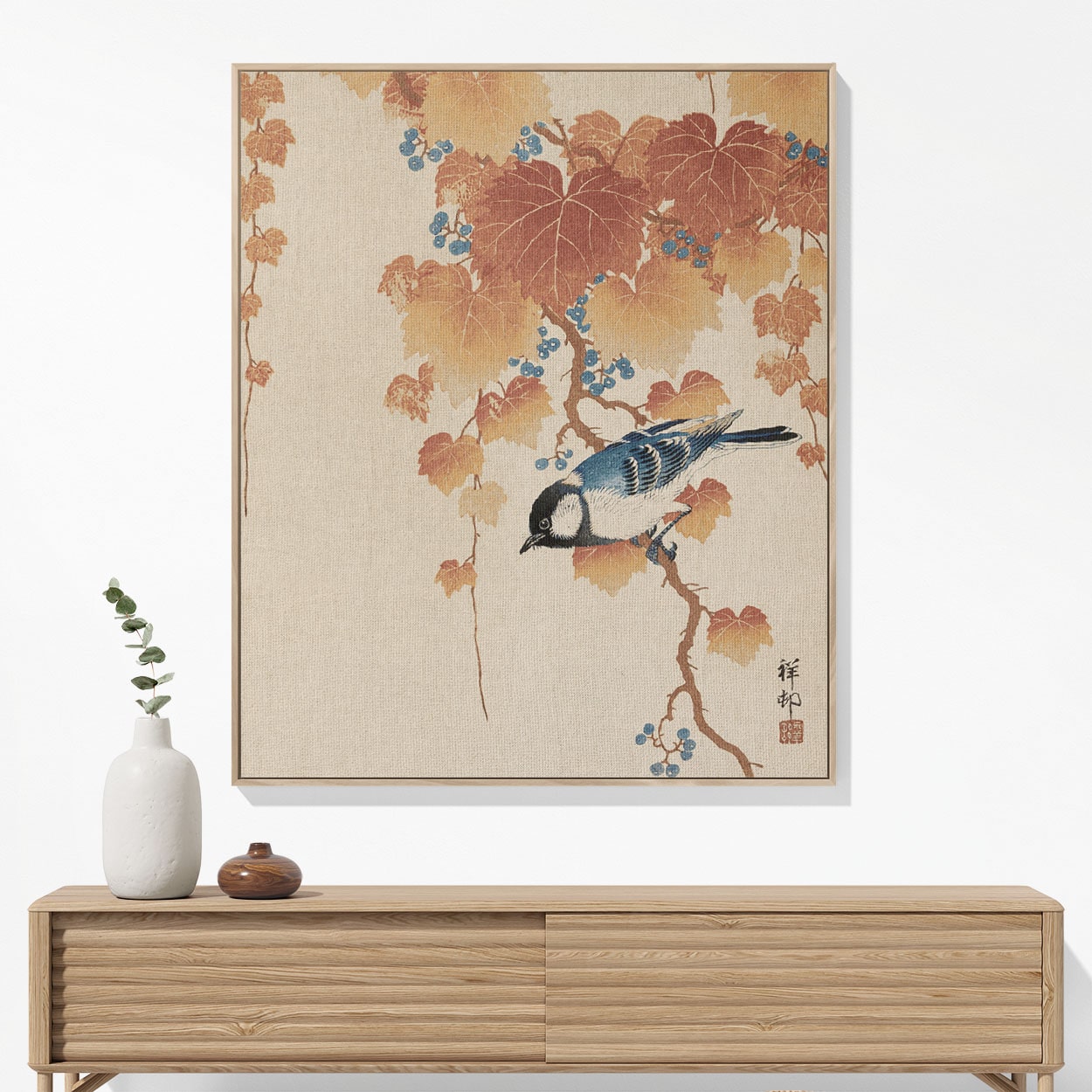 Autumn Leaves Woven Blanket Hanging on a Wall as Framed Wall Art