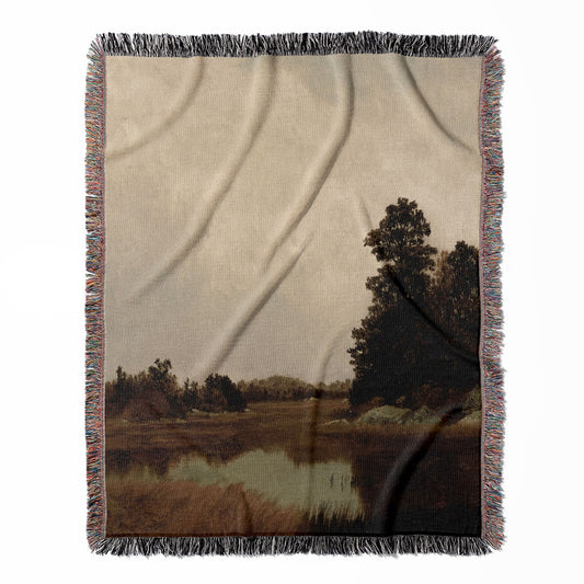 Autumn Landscape woven throw blanket, crafted from 100% cotton, featuring a soft and cozy texture with fall decor designs for home decor.