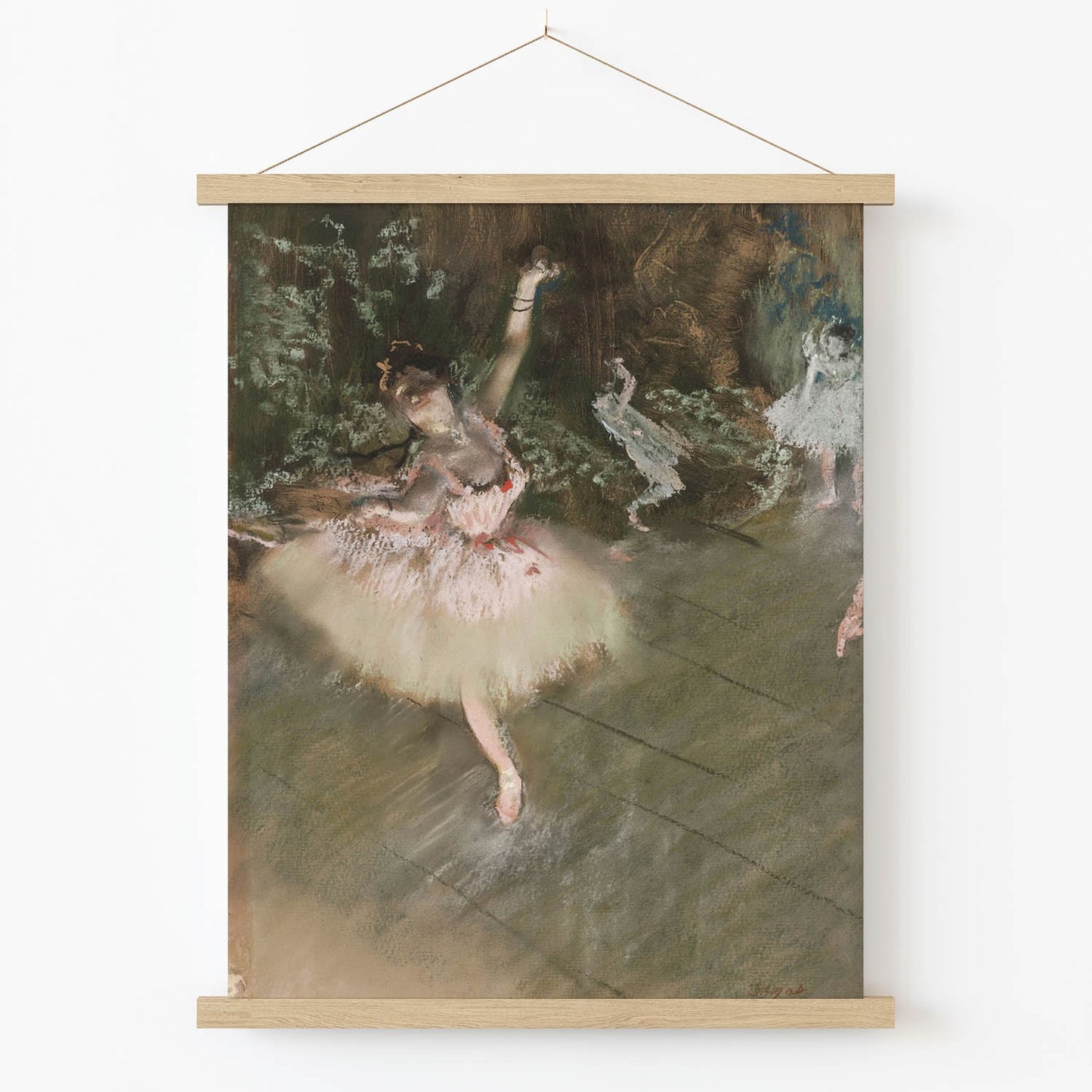 Ballet Dancer Art Print in Wood Hanger Frame on Wall