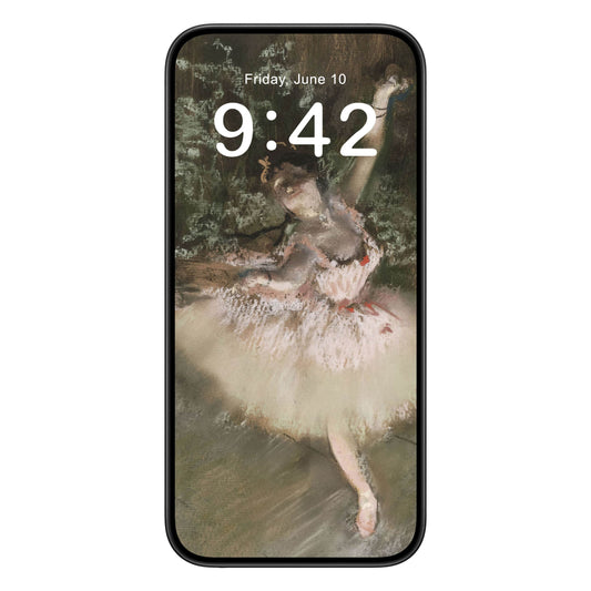 Ballerina phone wallpaper background with edgar degas design shown on a phone lock screen, instant download available.