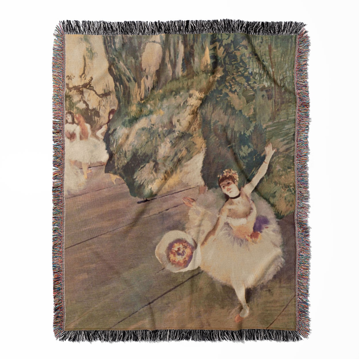 Ballerina woven throw blanket, crafted from 100% cotton, offering a soft and cozy texture with a pink and sage design for home decor.