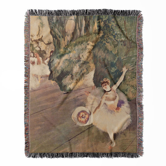 Ballerina woven throw blanket, crafted from 100% cotton, offering a soft and cozy texture with a pink and sage design for home decor.