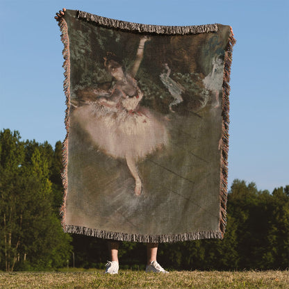 Ballerina Woven Blanket Held Up Outside