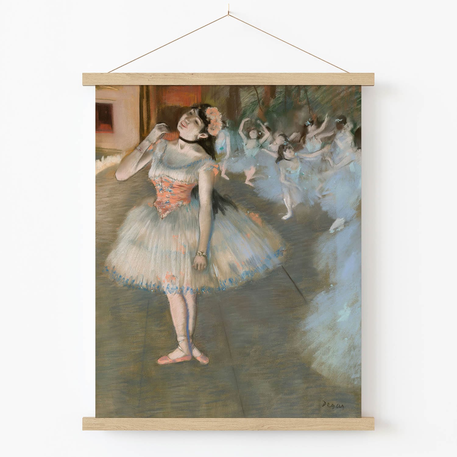 Ballerina Painting Art Print in Wood Hanger Frame on Wall
