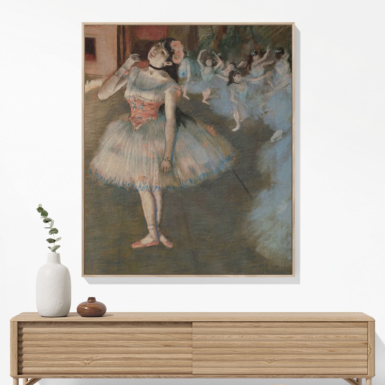 Ballerina Painting Woven Blanket Hanging on a Wall as Framed Wall Art