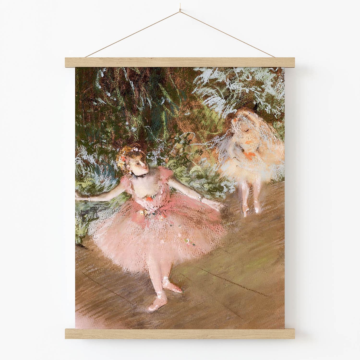 Impressionist Ballet Art Print in Wood Hanger Frame on Wall