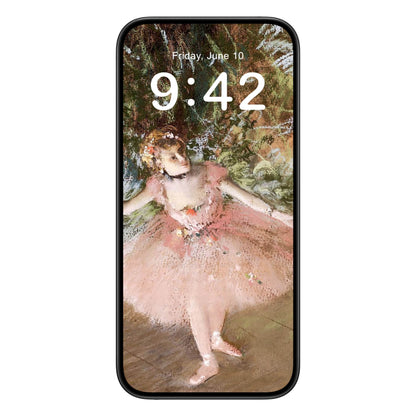 Ballerinas in Pink phone wallpaper background with edgar degas design shown on a phone lock screen, instant download available.