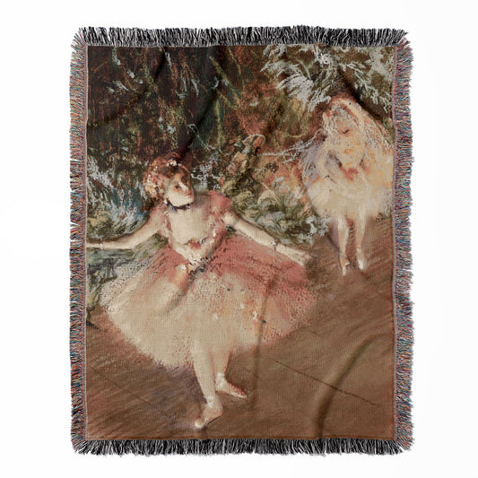 Ballerinas in Pink woven throw blanket, made with 100% cotton, featuring a soft and cozy texture with an Edgar Degas theme for home decor.