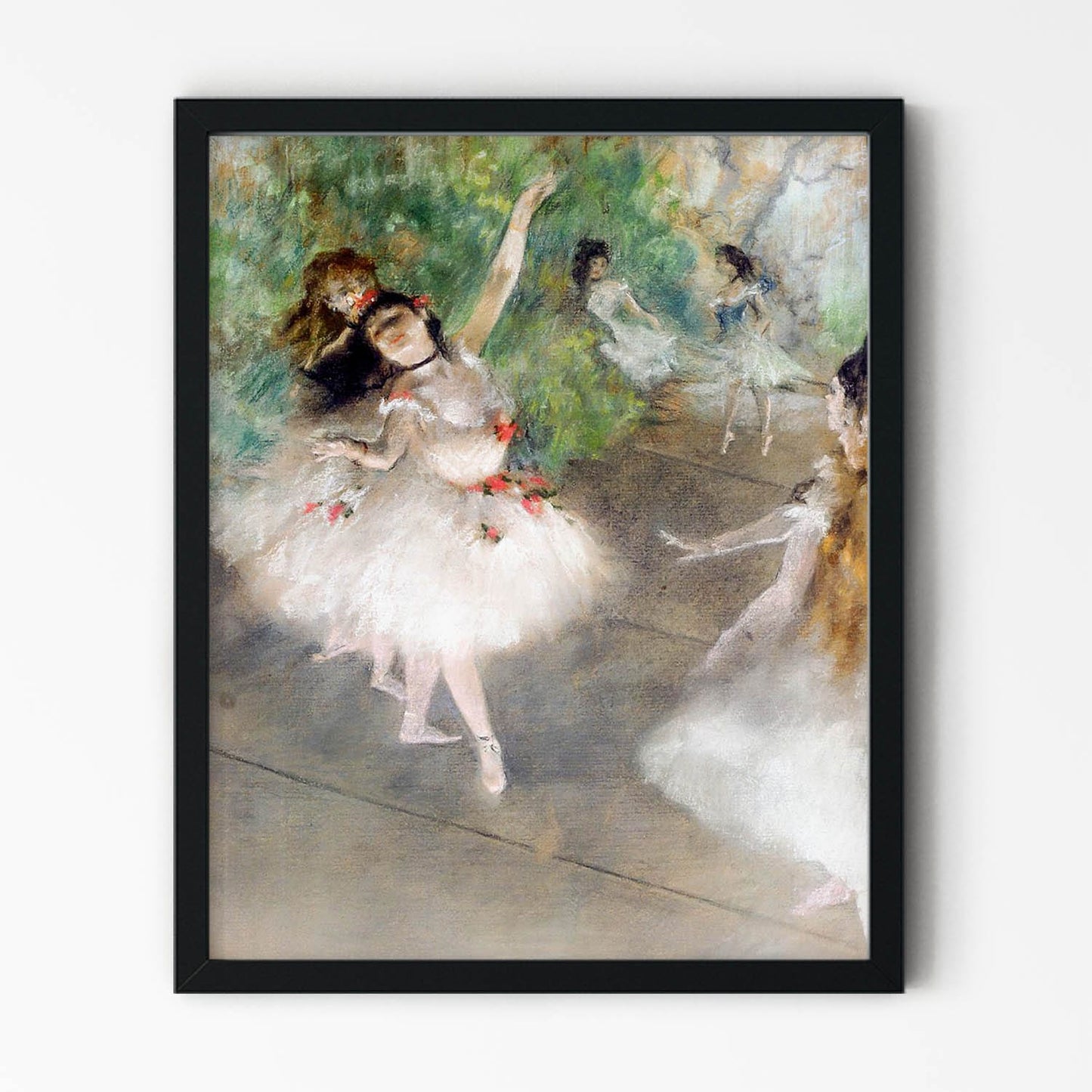 White Dressed Ballerina Painting in Black Picture Frame