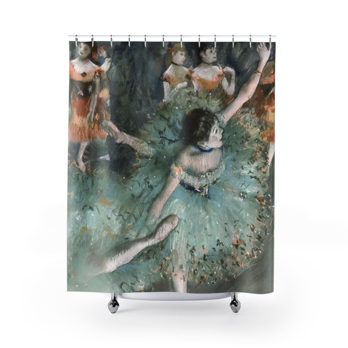 Ballet Painting Shower Curtain with Edgar Degas design, elegant bathroom decor featuring Degas's ballet artwork.