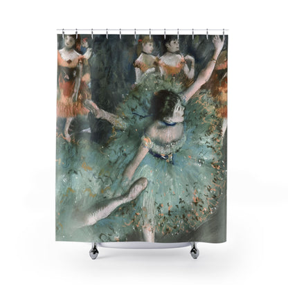 Ballet Painting Shower Curtain with Edgar Degas design, elegant bathroom decor featuring Degas's ballet artwork.