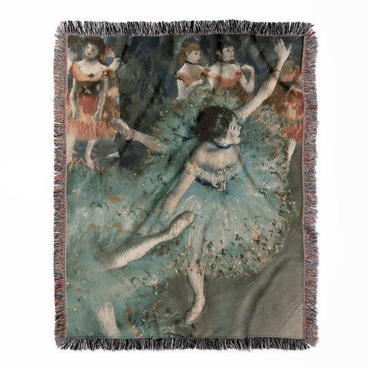 Ballet Painting woven throw blanket, made from 100% cotton, featuring a soft and cozy texture with an Edgar Degas inspired design for home decor.