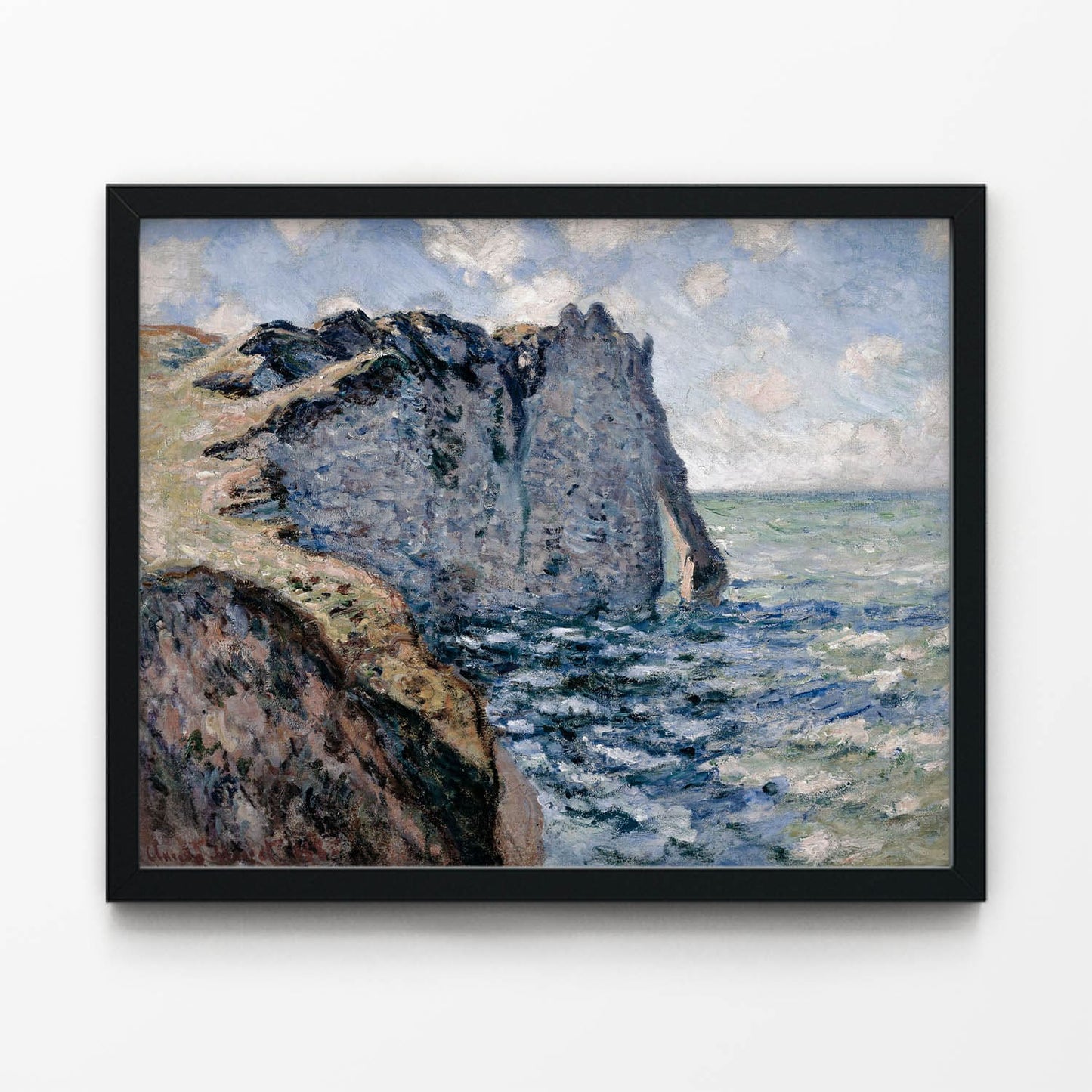 Ocean Cliff Painting in Black Picture Frame