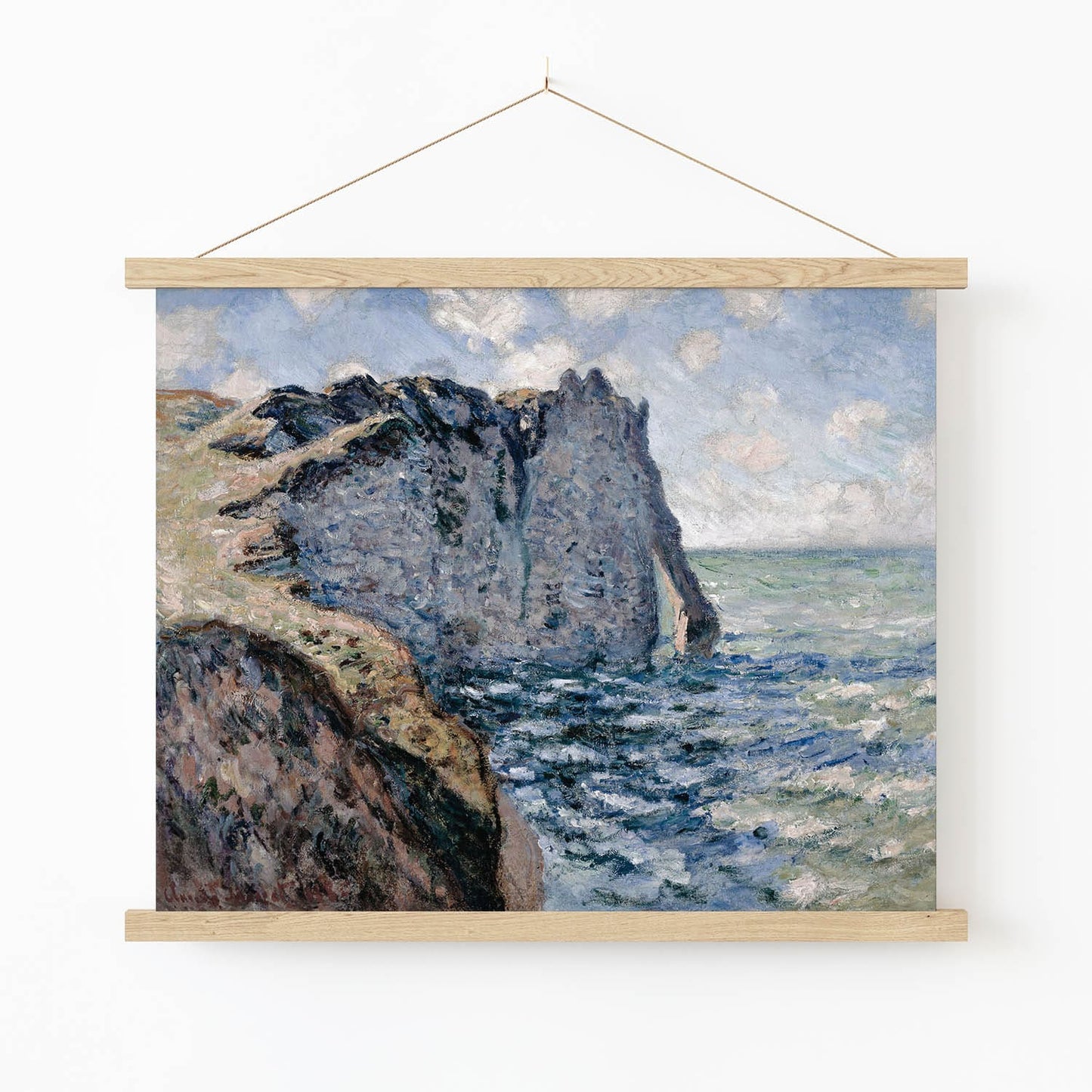 Ocean Cliff Art Print in Wood Hanger Frame on Wall