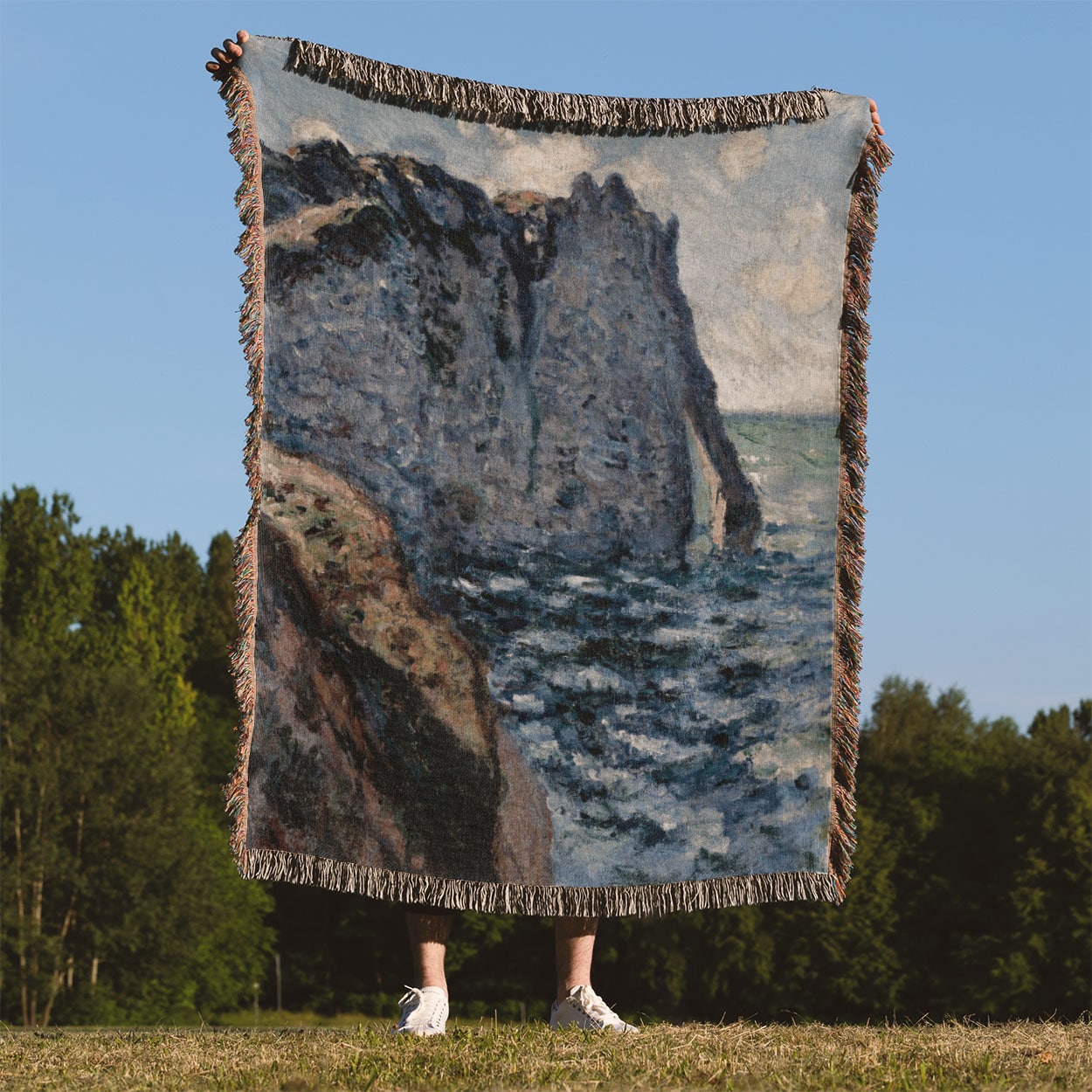 Beach Woven Blanket Held Up Outside