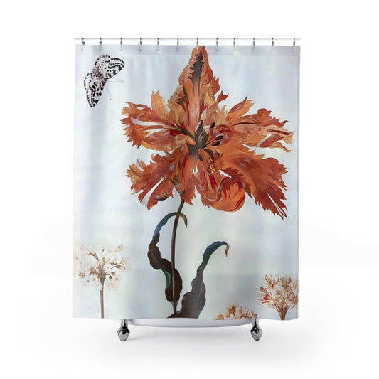 Beautiful Flower Shower Curtain with botanical nature design, nature-inspired bathroom decor showcasing elegant floral patterns.