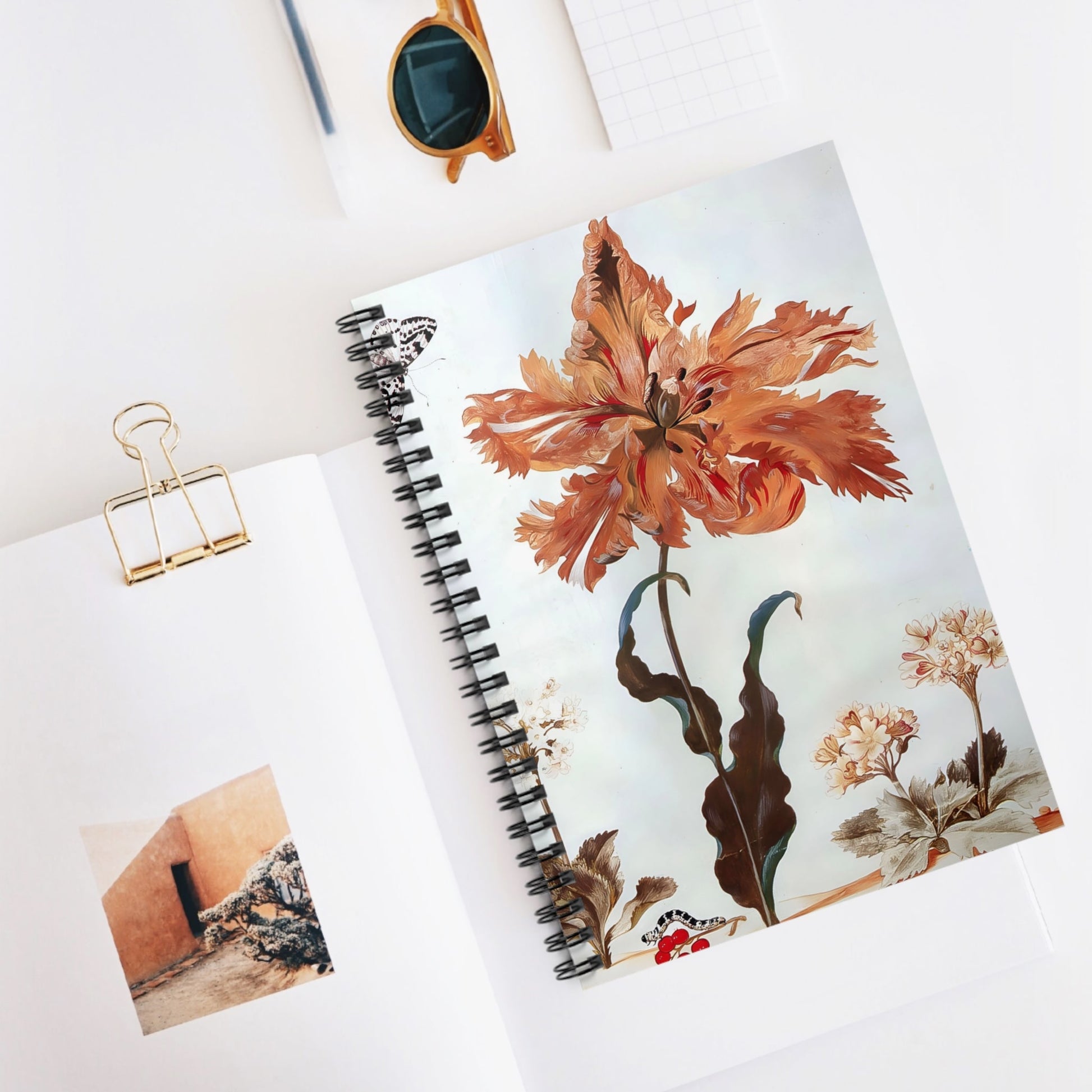 Beautiful Flower Spiral Notebook Displayed on Desk