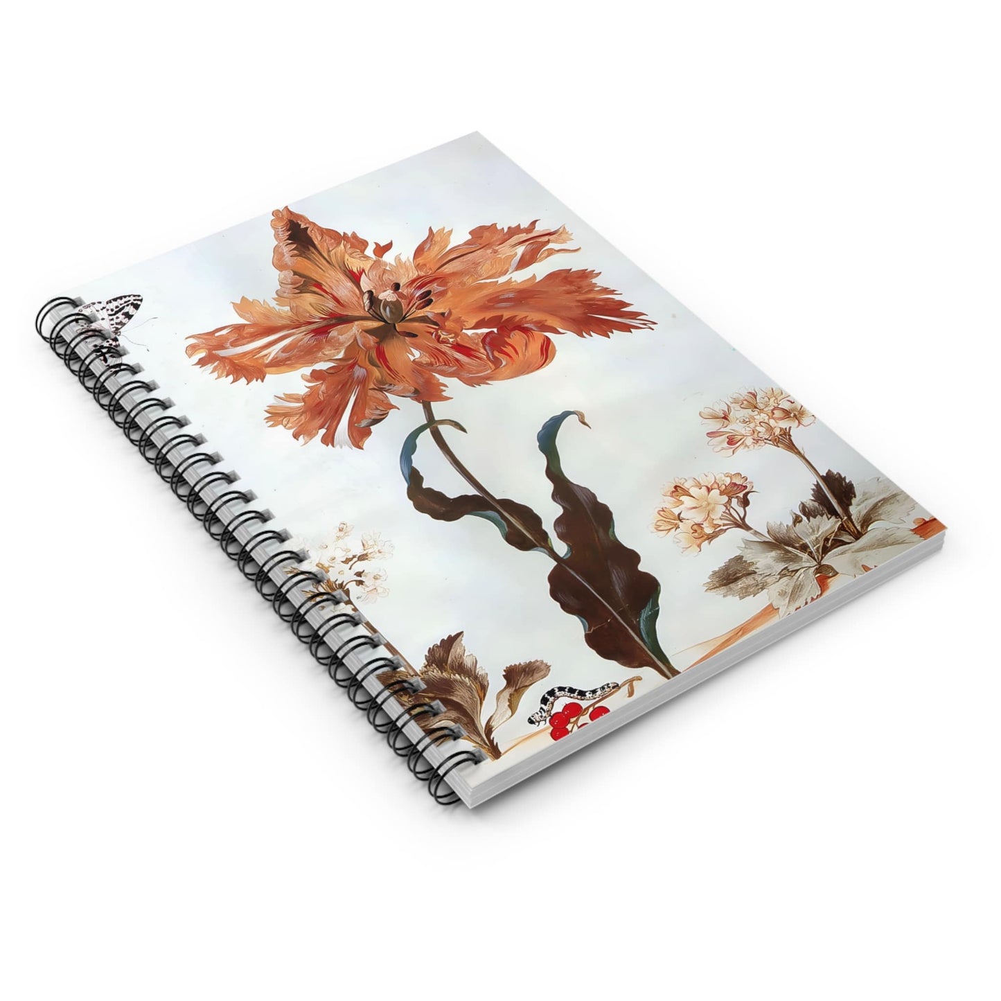 Beautiful Flower Spiral Notebook Laying Flat on White Surface