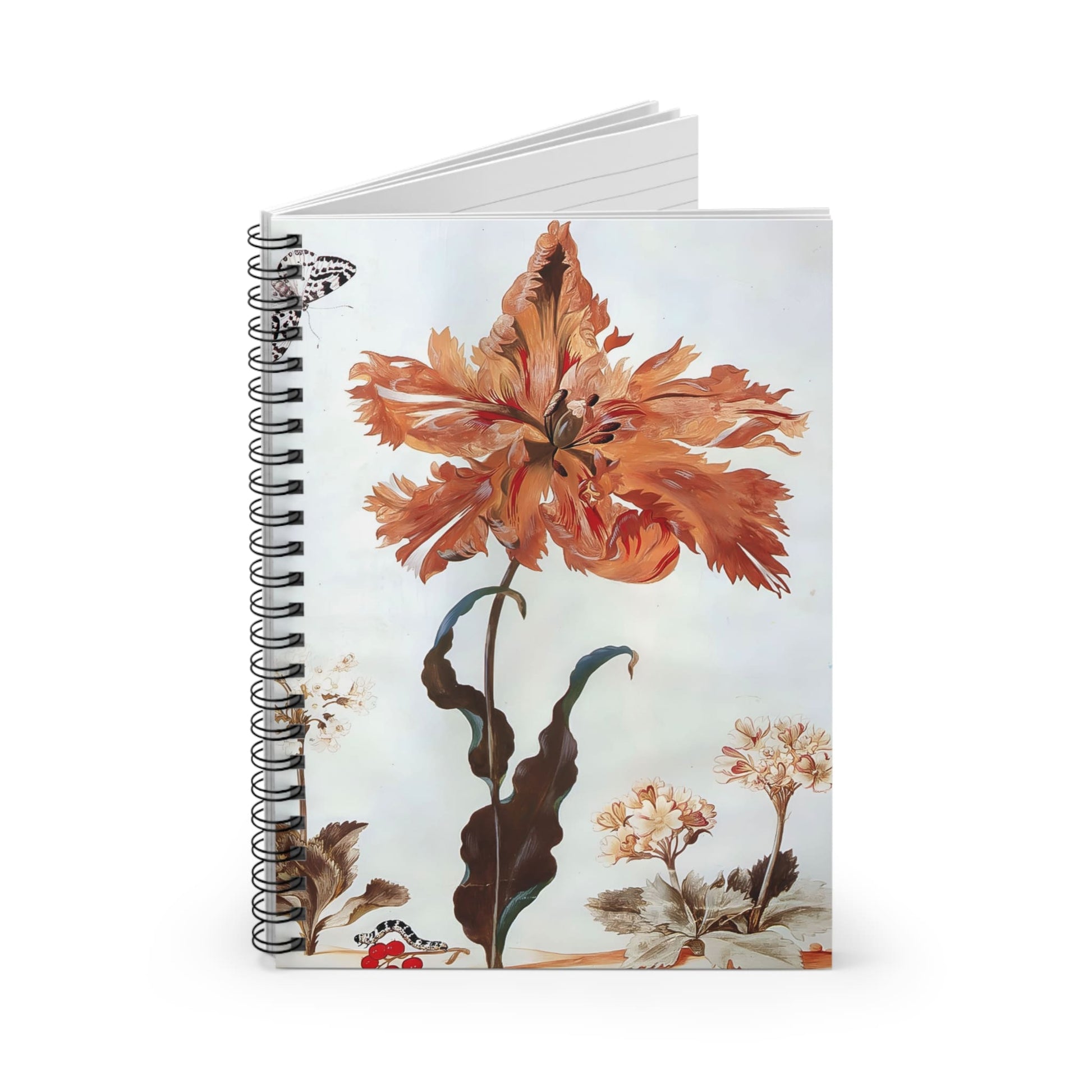 Beautiful Flower Spiral Notebook Standing up on White Desk