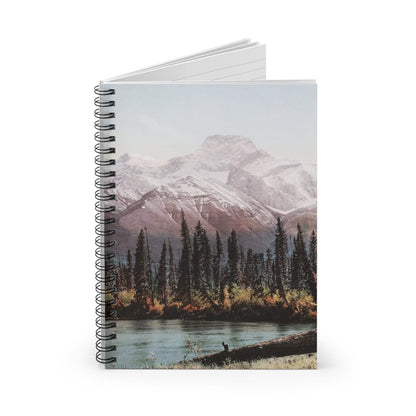 Beautiful Mountain Spiral Notebook Standing up on White Desk