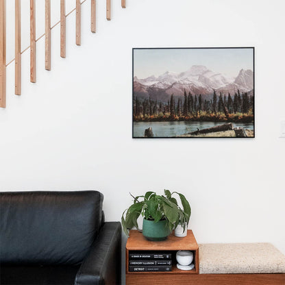 Beautiful Mountain Wall Art Print in a Picture Frame on Living Room Wall