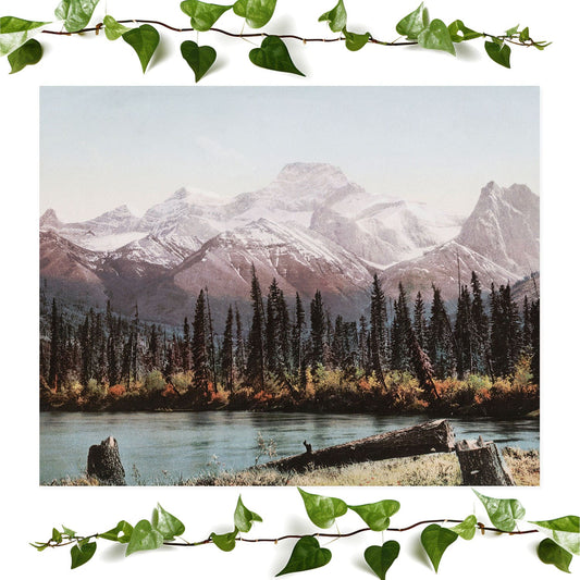 Beautiful Mountain art print featuring mountains and lakes, vintage wall art room decor