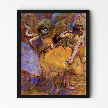 Dancers in Yellow and Violet Painting in Black Picture Frame