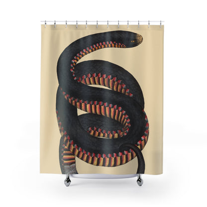 Big Snake Shower Curtain with cool snake drawing design, exotic bathroom decor featuring large snake art.
