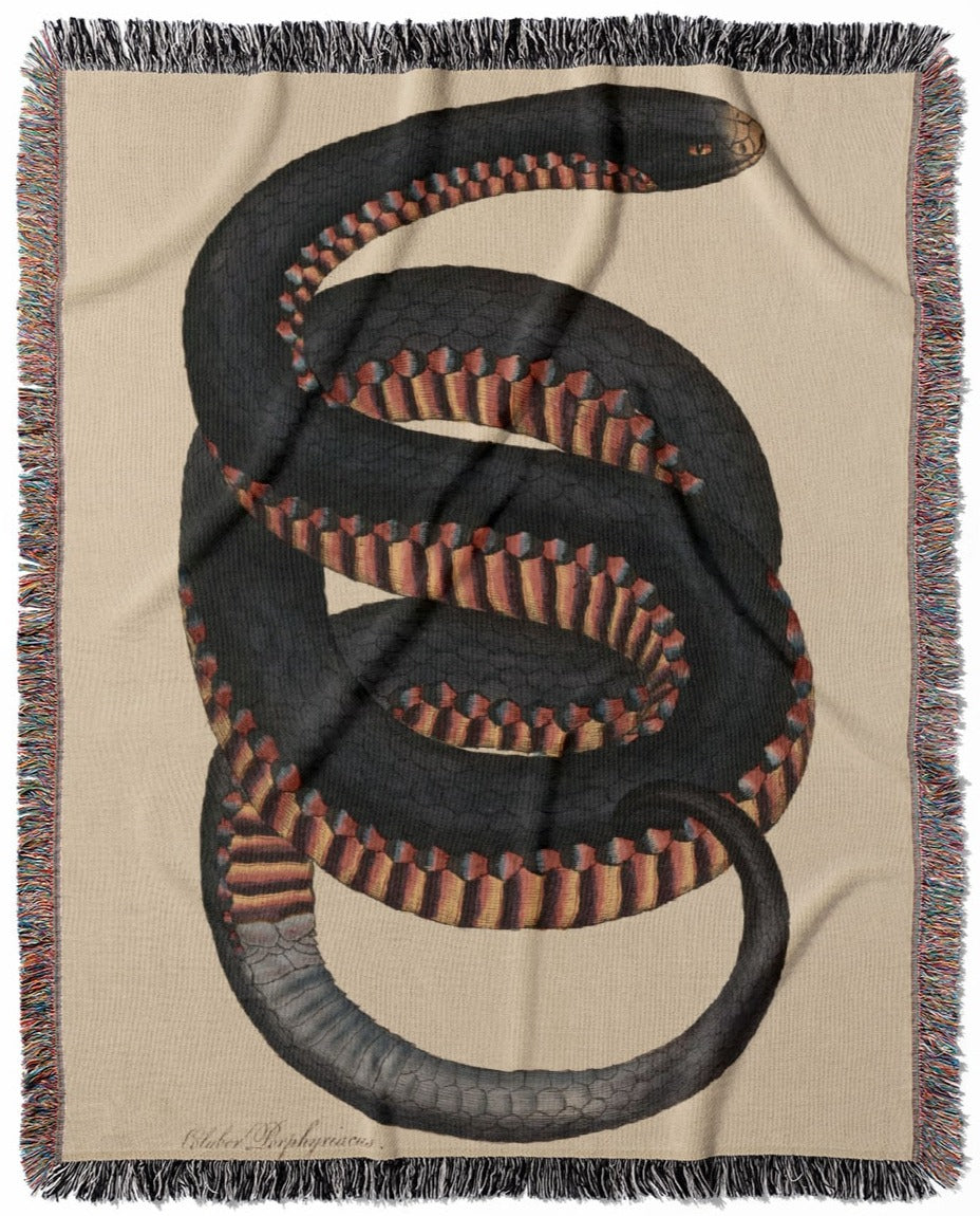 Big Snake woven throw blanket, made with 100% cotton, offering a soft and cozy texture with a cool snake drawing for home decor.