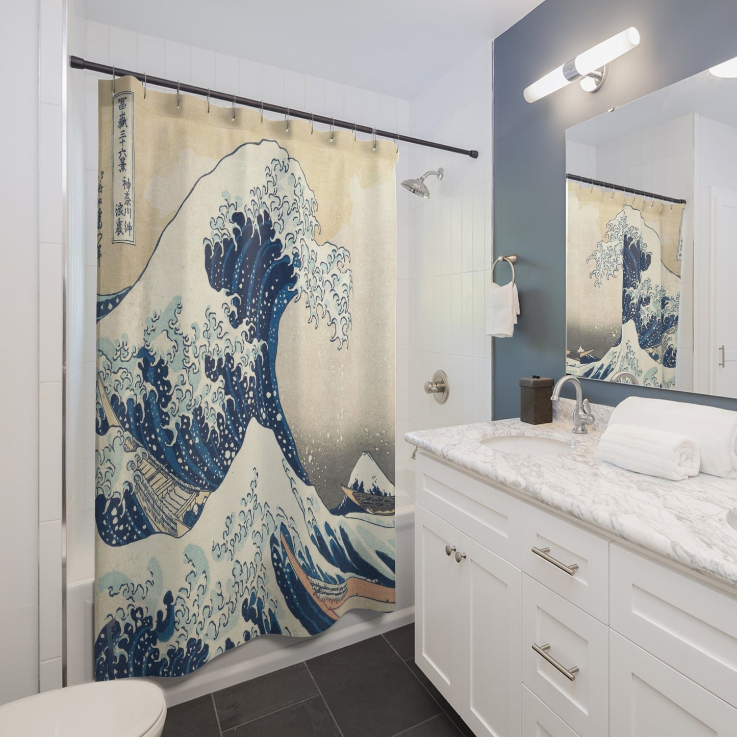 Big Wave Shower Curtain Best Bathroom Decorating Ideas for Japanese Decor