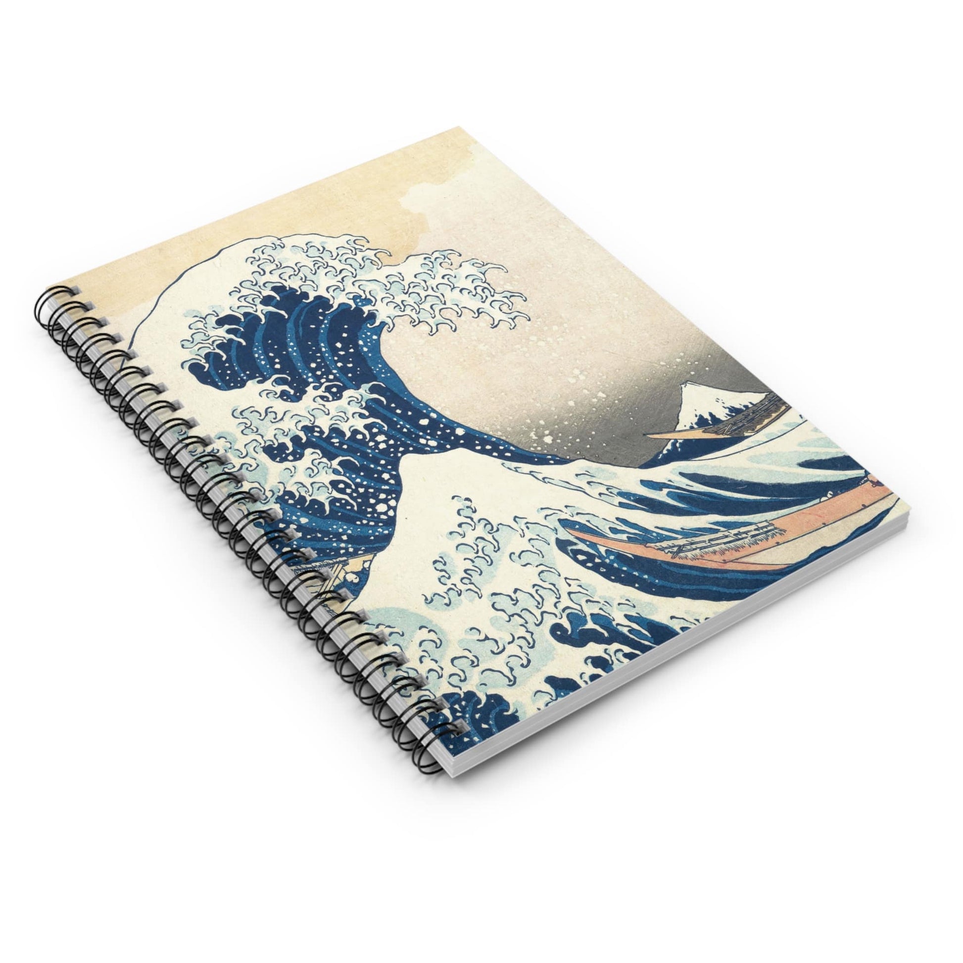 Big Wave Spiral Notebook Laying Flat on White Surface