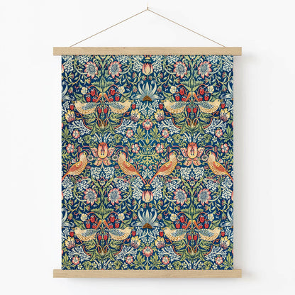 Colorful Birds and Garden Art Print in Wood Hanger Frame on Wall
