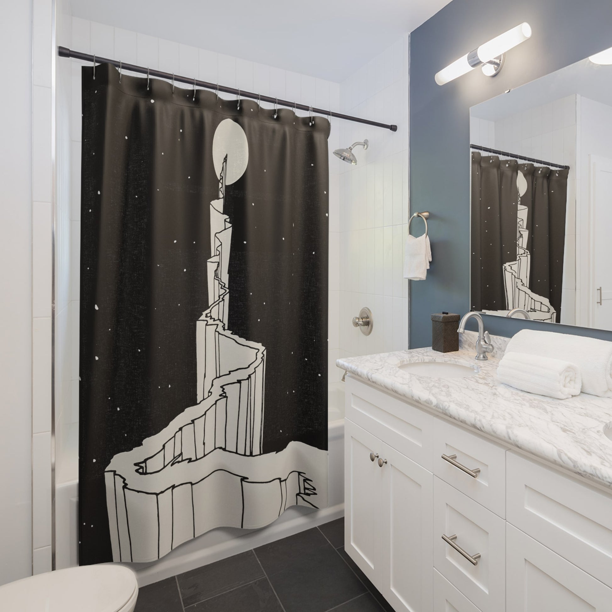 Black and White Fantasy Shower Curtain Best Bathroom Decorating Ideas for Science Decor