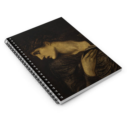 Black and White Moody Spiral Notebook Laying Flat on White Surface