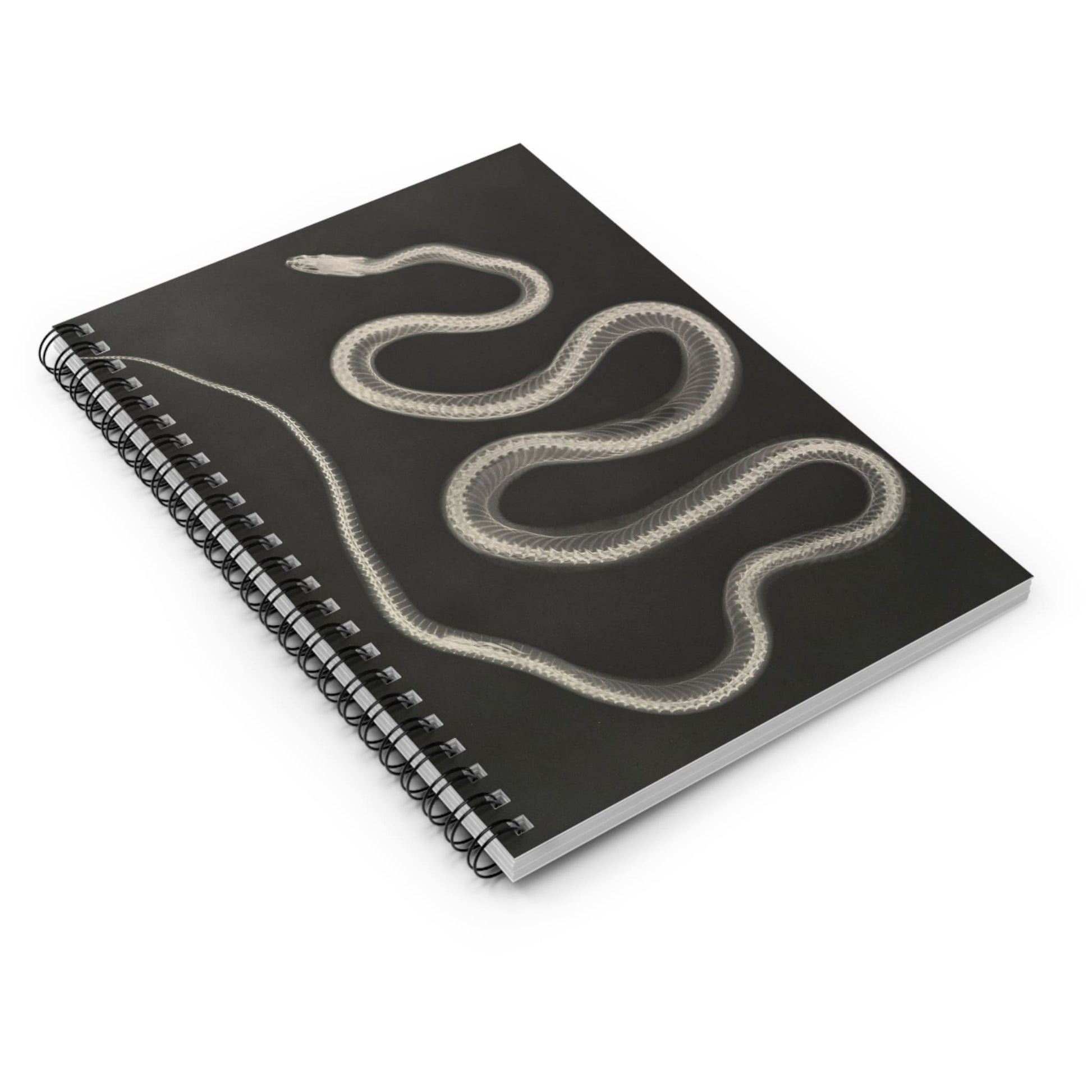 Black and White Snake Spiral Notebook Laying Flat on White Surface