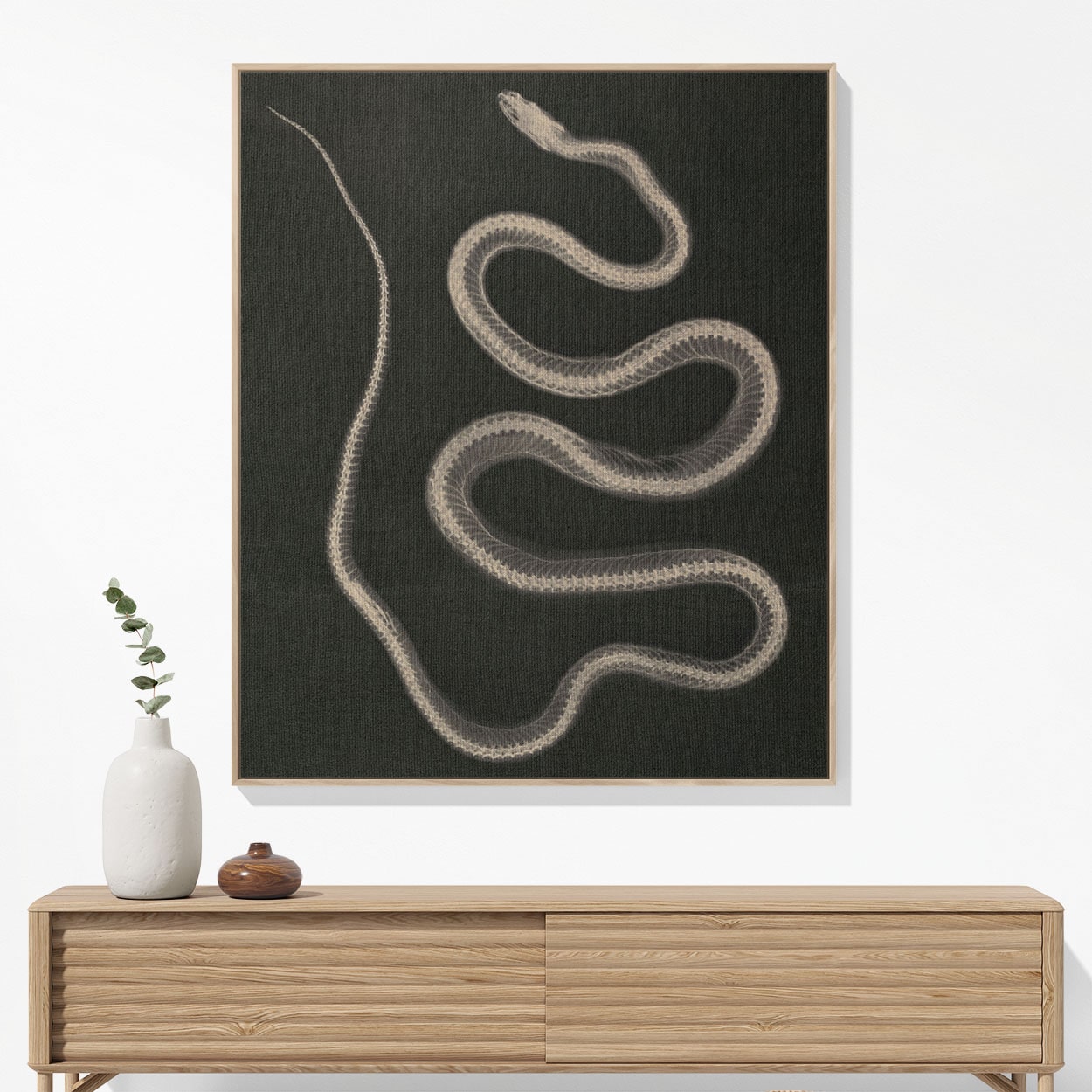 Black and White Snake Woven Blanket Hanging on a Wall as Framed Wall Art