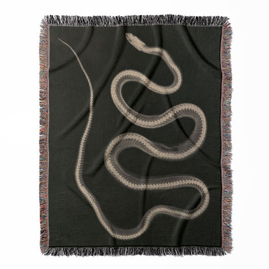 Black and White Snake woven throw blanket, made from 100% cotton, featuring a soft and cozy texture with a snake x-ray design for home decor.