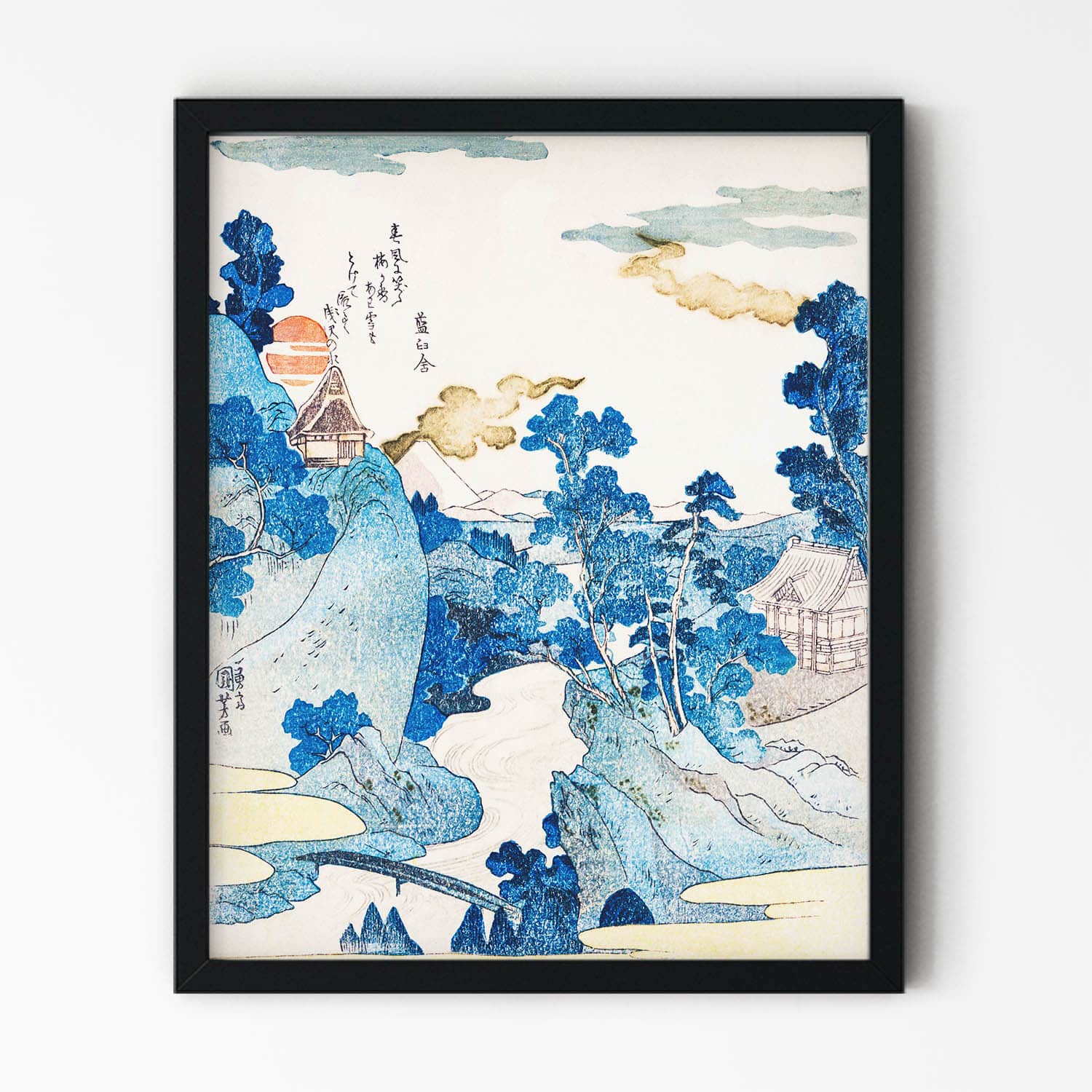 Blue Mountain Landscape Art Print in Black Picture Frame