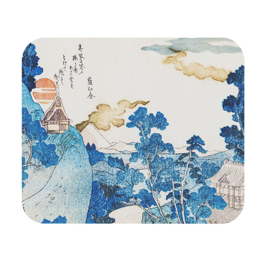 Japanese Mouse Pad with blue mountains theme, desk and office decor showcasing serene Japanese landscapes.