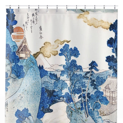 Blue Mountain Landscape Shower Curtain Close Up, Japanese Shower Curtains