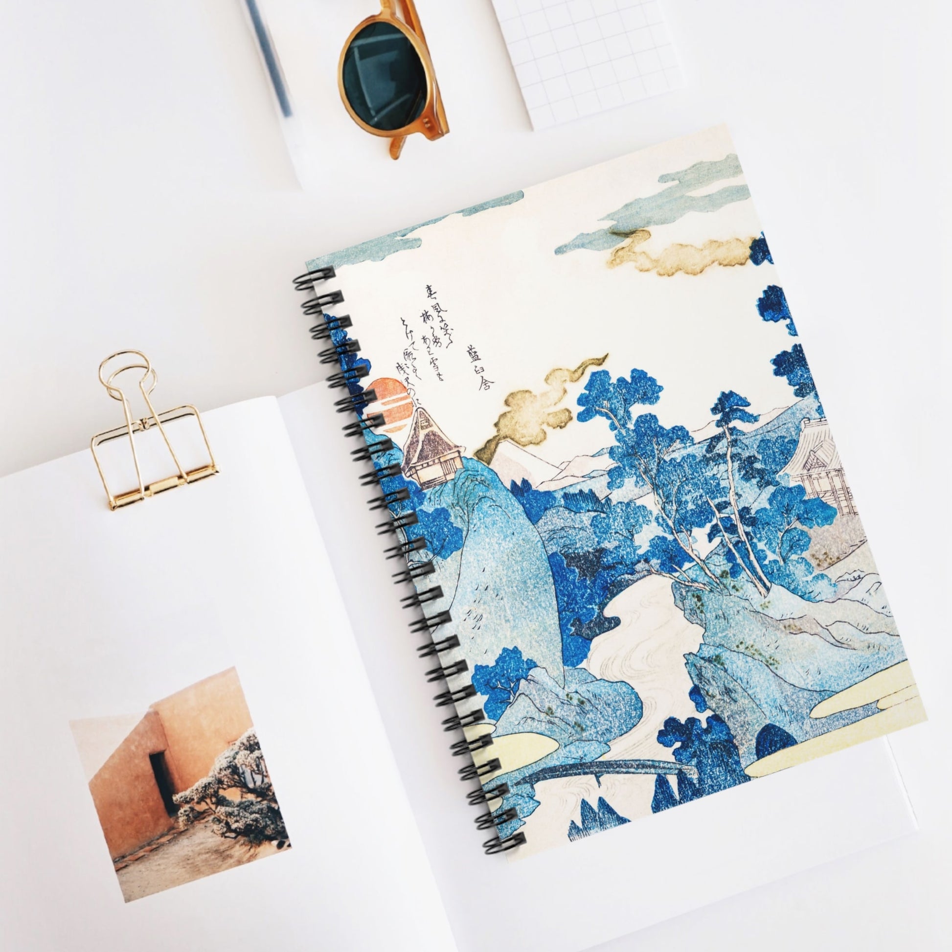 Blue Mountain Landscape Spiral Notebook Displayed on Desk