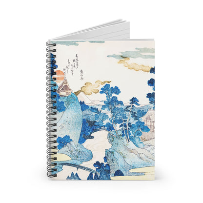 Blue Mountain Landscape Spiral Notebook Standing up on White Desk