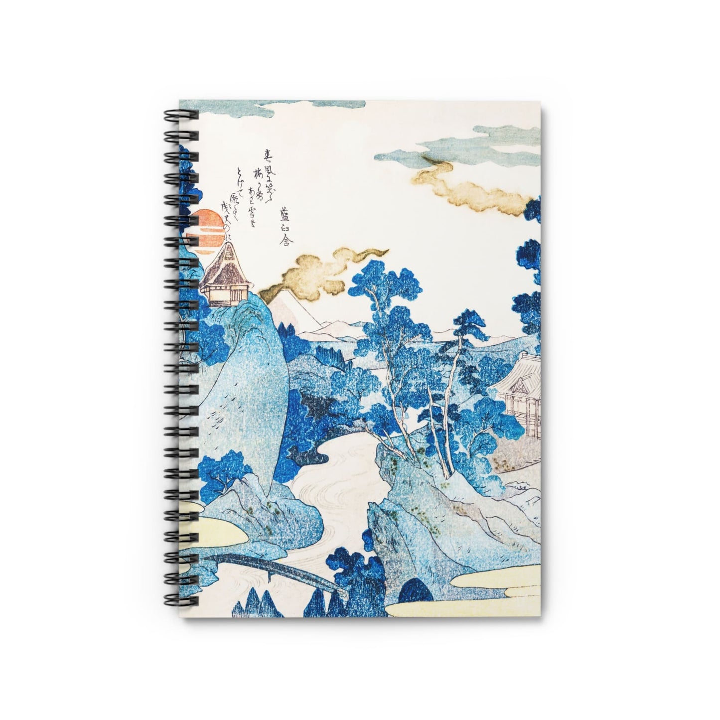 Japanese Notebook with blue mountains cover, ideal for journals and planners, showcasing beautiful blue mountain landscapes.