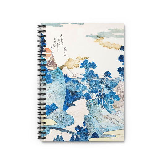 Japanese Notebook with blue mountains cover, ideal for journals and planners, showcasing beautiful blue mountain landscapes.