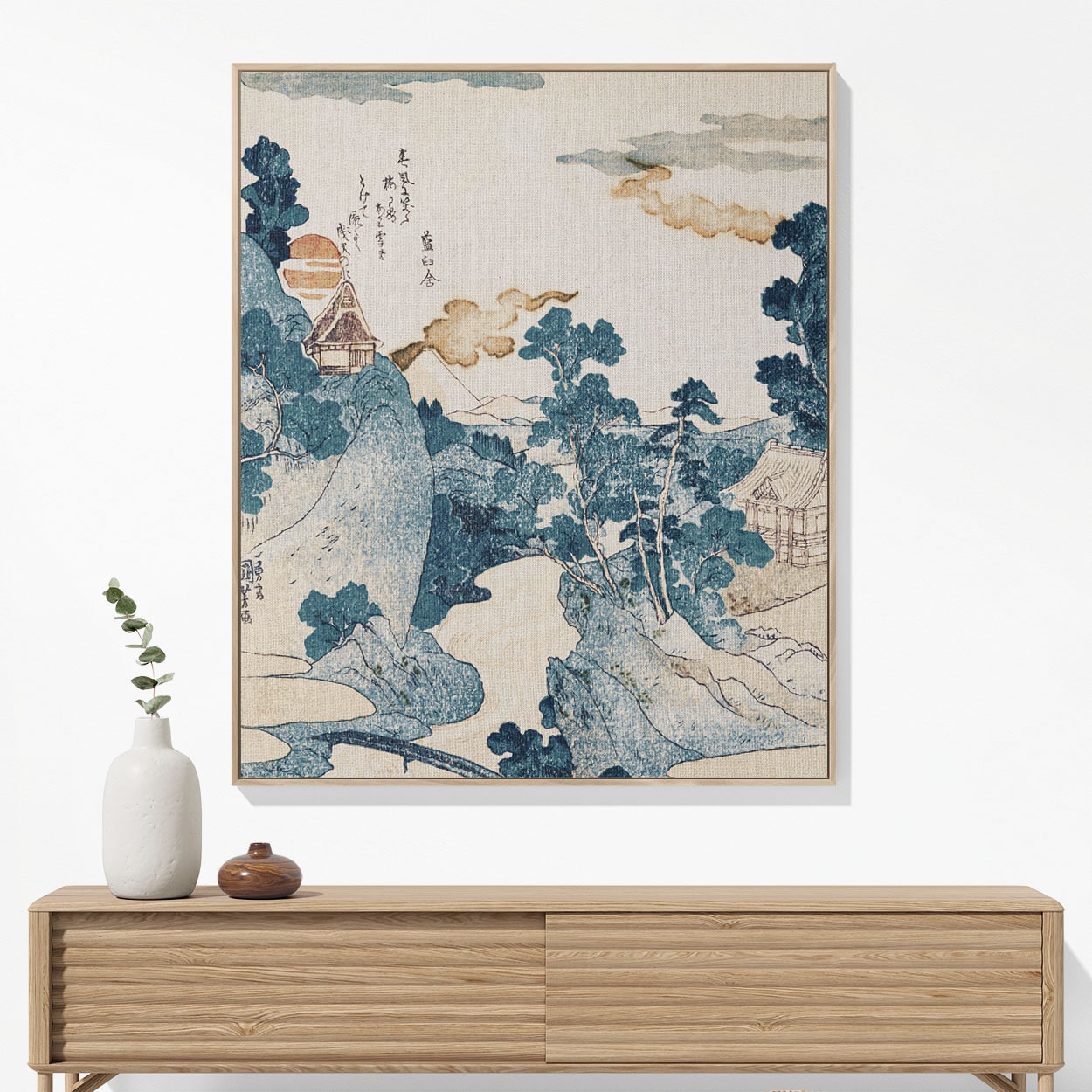 Japanese Woven Blanket | Blue Mountain Landscape | Cozy Cotton Throw Blanket