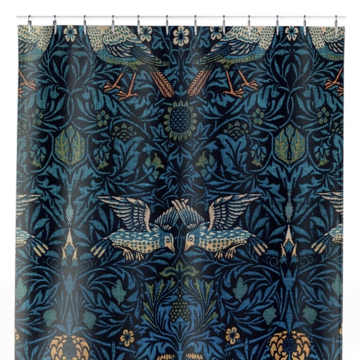 Blue Nature Pattern Shower Curtain Close Up, Botanical Shower Curtains