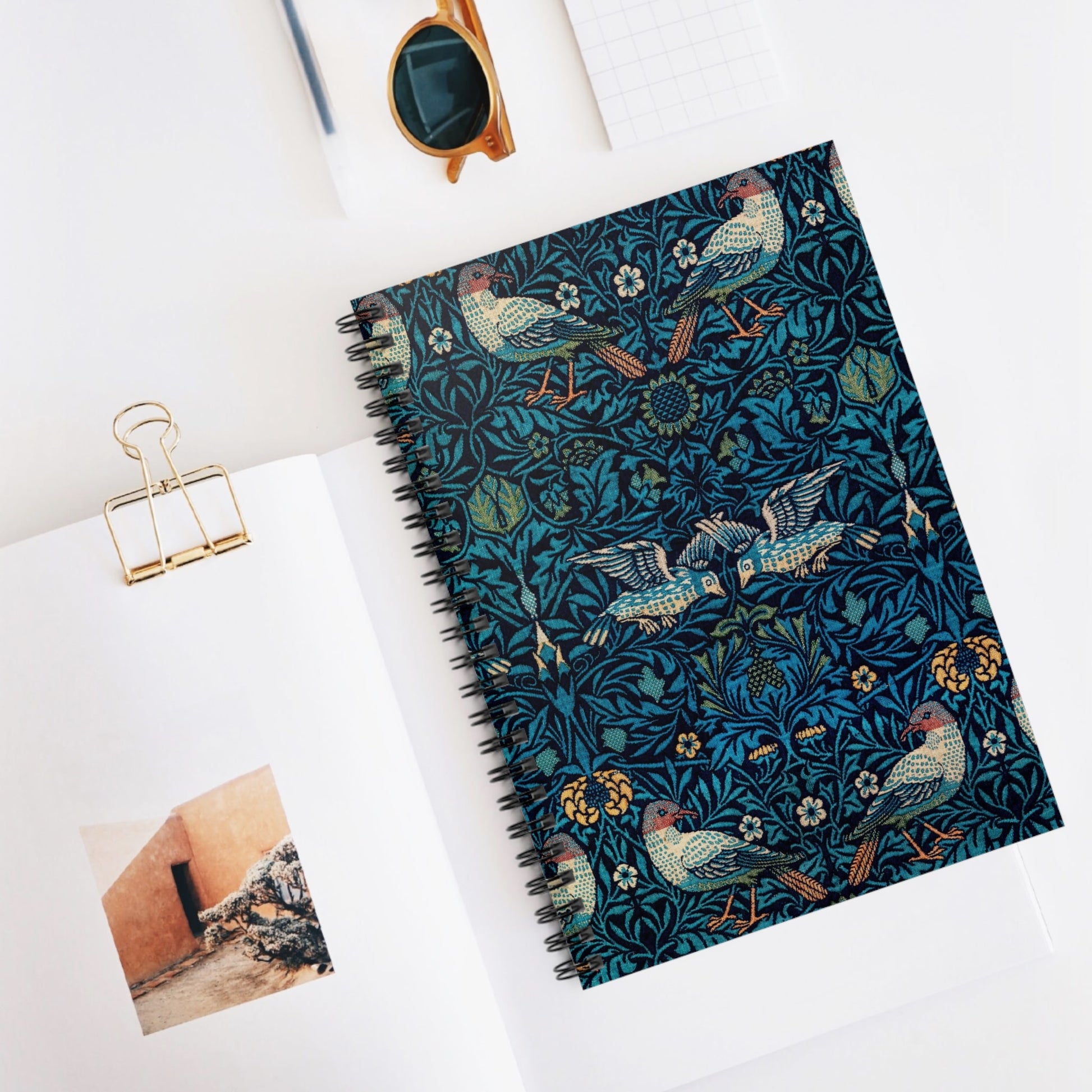 Blue Nature Pattern Spiral Notebook Displayed on Desk