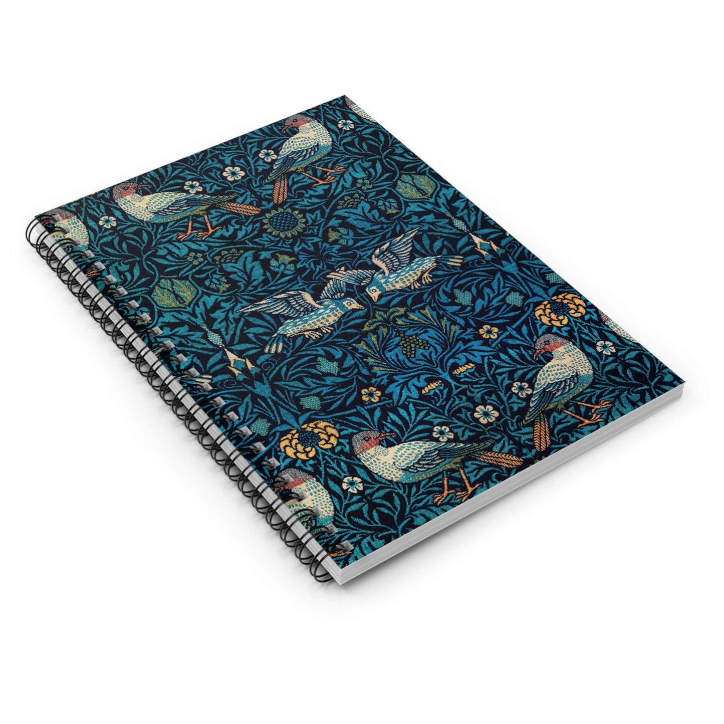 Blue Nature Pattern Spiral Notebook Laying Flat on White Surface