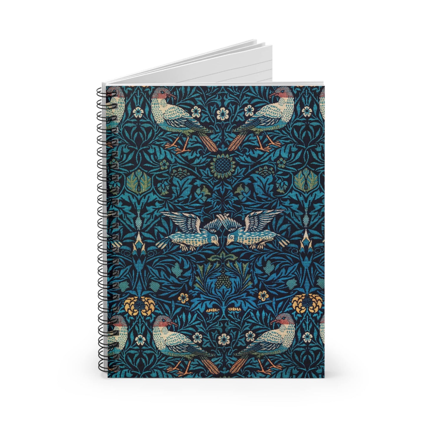 Blue Nature Pattern Spiral Notebook Standing up on White Desk