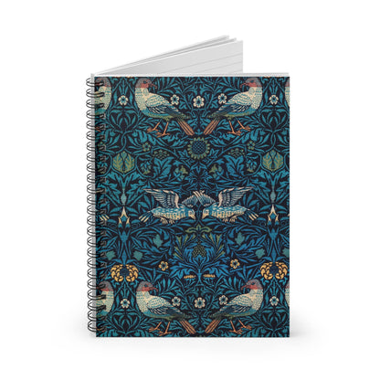 Blue Nature Pattern Spiral Notebook Standing up on White Desk